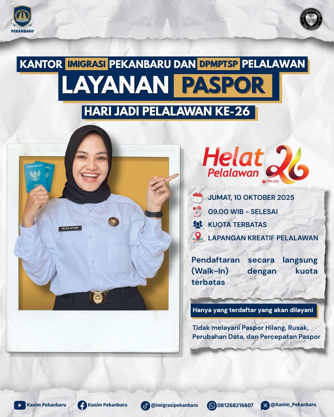 Imigrasi Pekanbaru Hadirkan Layanan Paspor Sempena Hari Jadi Kabupaten Pelalawan ke-26